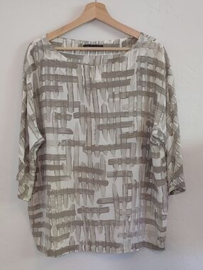 Fabiana Filippi Brushstroke Silk Top in Taupe and White